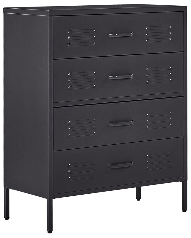 4 Drawer Chest Black Metal Steel Storage Cabinet Industrial Style for Home Office Living Room Beliani