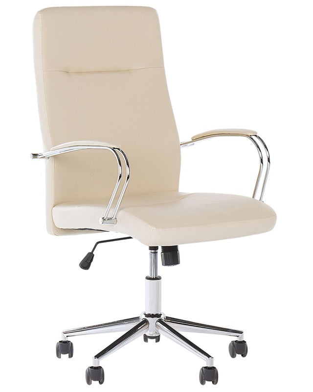 Home Office Chair Faux Leather Beige Adjustable Height Swivel Tilting Seat Beliani