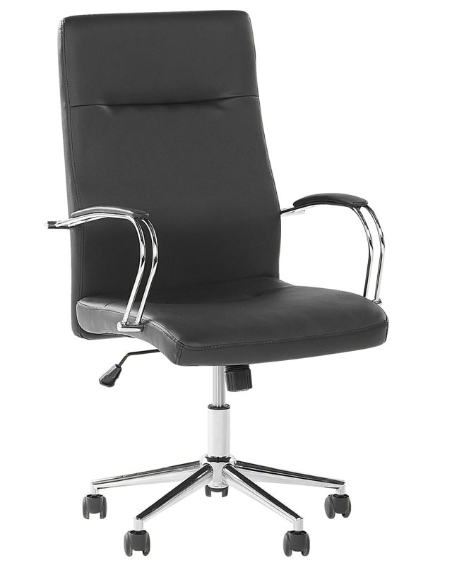 Home Office Chair Faux Leather Black Adjustable Height Swivel Tilting Seat Beliani