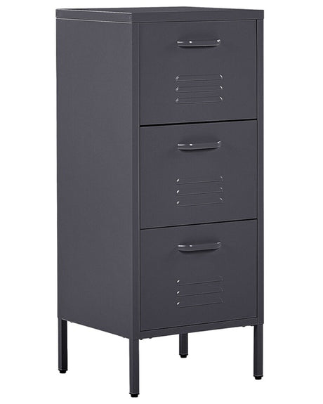 3 Drawer Storage Cabinet Black Metal Steel Home Office Unit Industrial Small Chest of Drawers Beliani