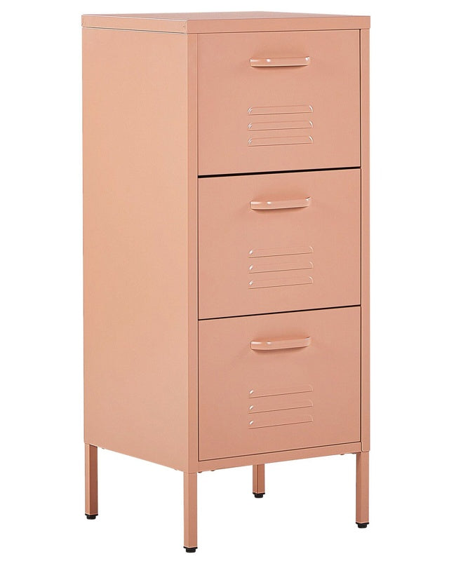 3 Drawer Storage Cabinet Pink Metal Steel Home Office Unit Industrial Small Chest of Drawers Beliani