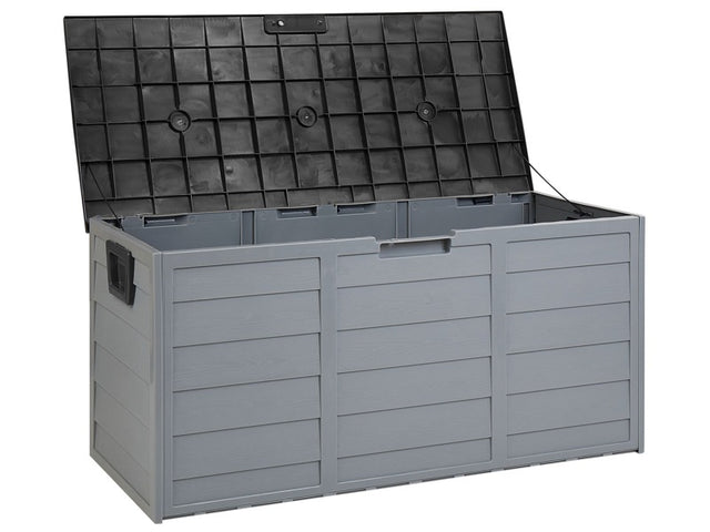 Garden Storage Box Grey Black Plastic 112 x 50 cm with Handles Castors Outdoor Tool Box Beliani