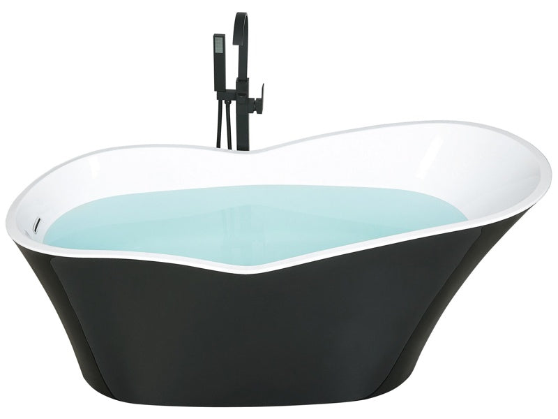 Freestanding Bath Black Glossy Sanitary Acrylic 1700 x 800 mm Single Oval Modern Minimalist Design Beliani