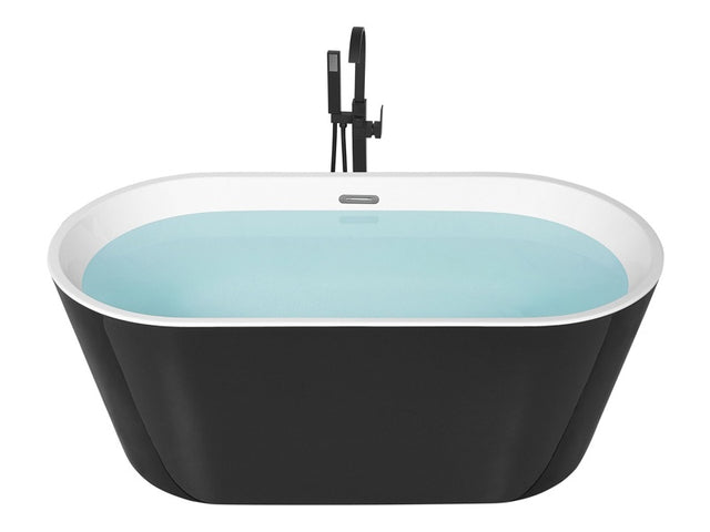 Freestanding Bath Black Sanitary Acrylic Single 150 x 75 cm Oval Shape Overflow System Modern Design Beliani