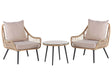 Balcony Bistro Set Faux Rattan Coffee Table and 2 Chairs with Beige Cushions Outdoor Beliani