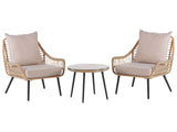 Balcony Bistro Set Faux Rattan Coffee Table and 2 Chairs with Beige Cushions Outdoor Beliani