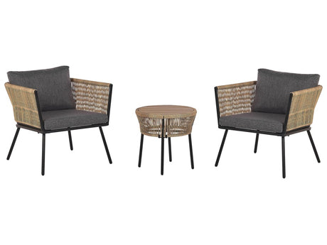 Bistro Set Brown Grey PE Rattan Detachable Pillows Coffee Table Outdoor Garden  Beliani