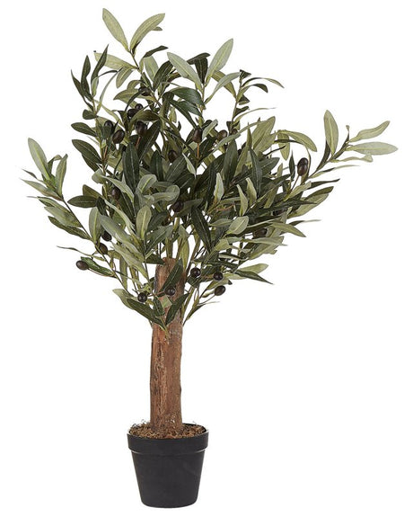 Artificial Potted Olive Tree Plant Green and Black Plastic Leaves Material Solid Wood Trunk 77 cm Decorative Indoor Accessory Beliani