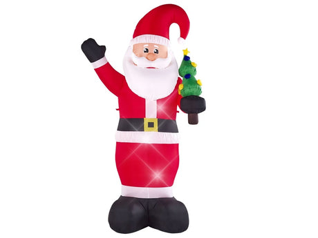 Outdoor LED Christmas Inflatable Red Fabric Santa Claus Figure Garden Decoration Pre Lit Beliani