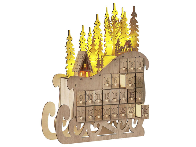 Christmas Decoration Light Brown LED Light Sleigh Advent Calendar Scandinavian Decoration Beliani