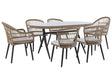 Garden Dining Set Beige Faux PE Rattan 6 Seater Seat Pads Glass Tabletop  Beliani