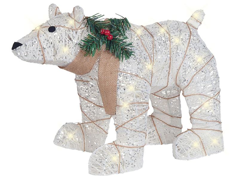 Outdoor Decoration White Metal Frame Cotton LED Light Christmas Decor Bear Shape Beliani