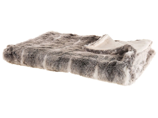 Blanket Brown and White Acrylic 180 x 220 cm Fluffy Rustic Throw Faux Fur Living Room Decorations  Beliani