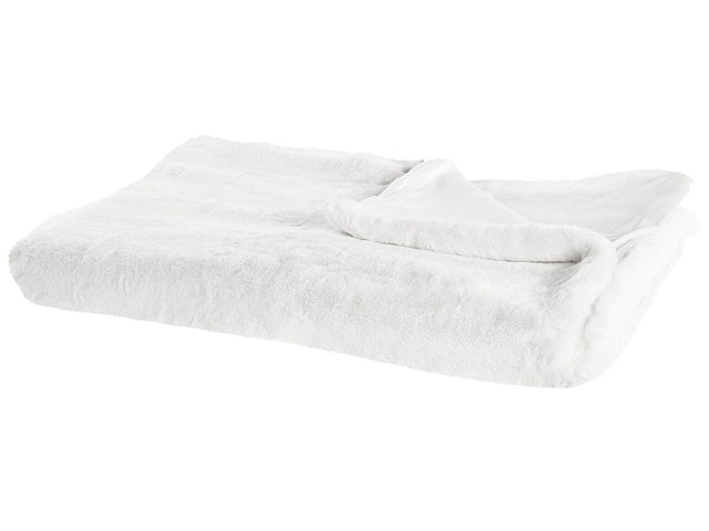 Blanket White Polyester Fabric 200 x 220 cm Living Room Throw Fluffy Decoration Modern Design Beliani