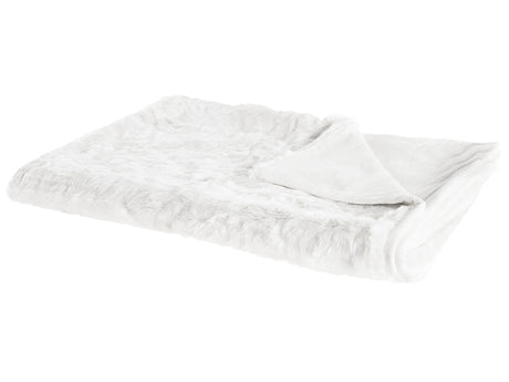 Blanket White Acrylic 180 x 220 cm Living Room Fluffy Throw Faux Fur Scandinavian Design  Beliani
