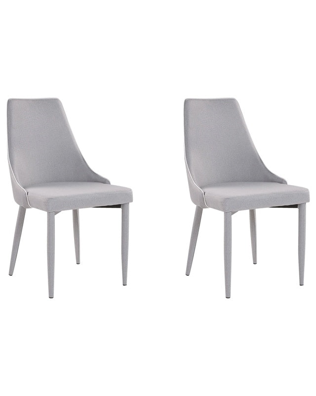 Set of 2 Dining Chairs Grey Fabric Upholstered Seat and Legs Kitchen Chairs Beliani