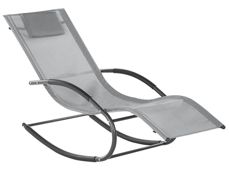 Rocking Sun Lounger Light Grey Fabric Black Steel Frame Fabric Detachable Headrest Garden Outdoor Modern Style Beliani