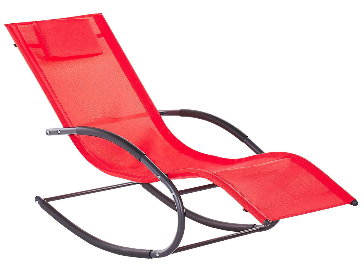 Rocking Sun Lounger Red Fabric Black Steel Frame Fabric Detachable Headrest Garden Outdoor Modern Style Beliani