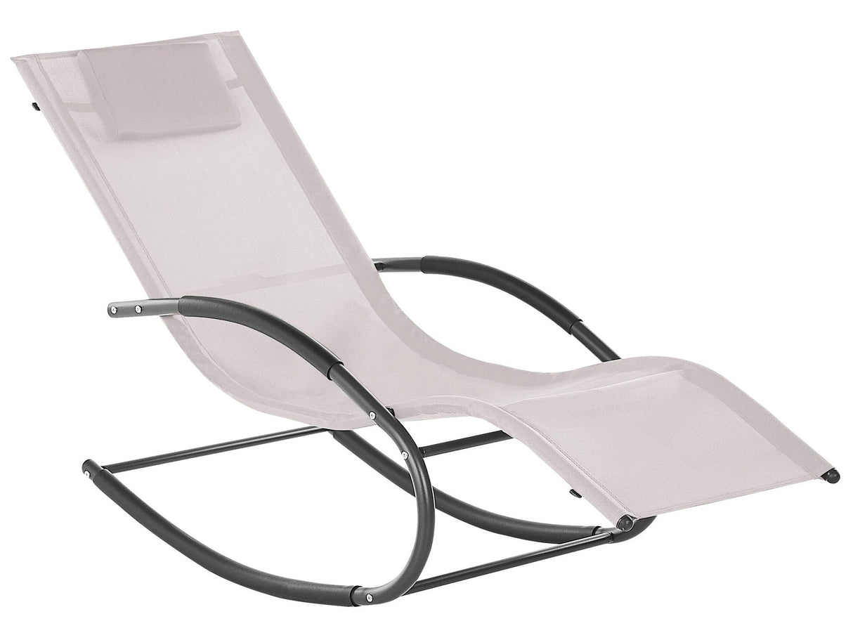 Rocking Sun Lounger Beige Fabric Black Steel Frame Fabric Detachable Headrest Garden Outdoor Modern Style Beliani