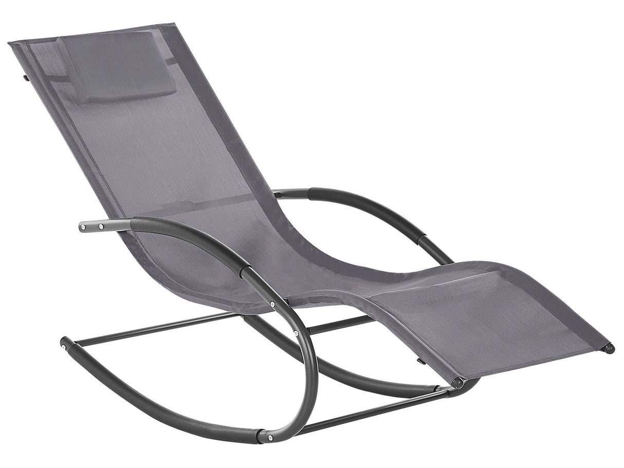 Rocking Sun Lounger Grey Fabric Black Steel Frame Fabric Detachable Headrest Garden Outdoor Modern Style Beliani