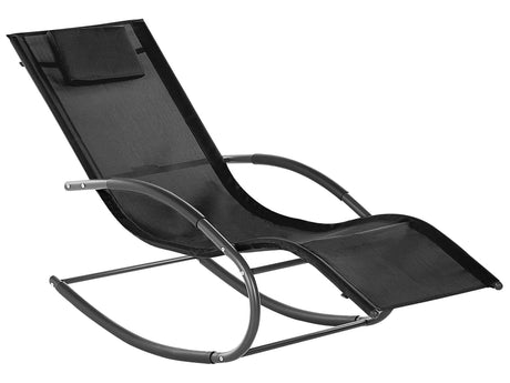 Rocking Sun Lounger Black Fabric Steel Frame Fabric Detachable Headrest Garden Outdoor Modern Style Beliani