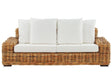 Garden Sofa Natural Rattan Outdoor 3 Seater with Off-White Cushions Wicker Traditional Boho Living Room Beliani