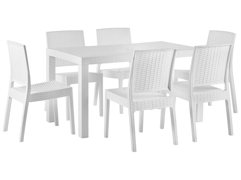 Garden Dining Set White Rectangular Table 6 Seater Coastal Beliani