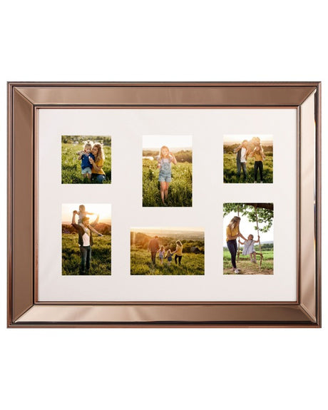 Multi Photo Frame Copper Glass Plastic 65 x 52 cm Mirrored for 6 Pictures 10x10 cm 15x10 cm Collage Aperture Beliani