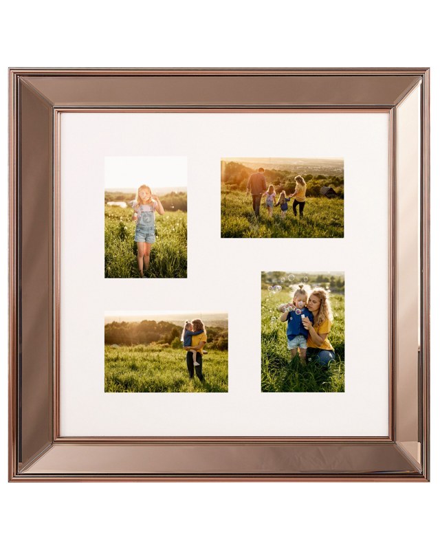 Multi Photo Frame Copper Glass Plastic 52 x 52 cm Mirrored for 4 Pictures 15x10 cm Collage Aperture Beliani