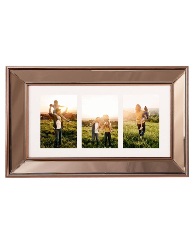 Multi Photo Frame Copper Glass Plastic 51 x 32 cm Mirrored for 3 Pictures 15x10 cm Collage Aperture Beliani