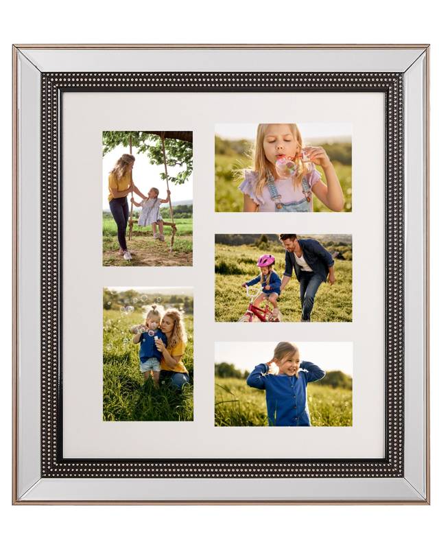 Multi Photo Frame Silver Glass Plastic 49 x 44 cm Mirrored for 5 Pictures 14x9 cm Collage Aperture Beliani