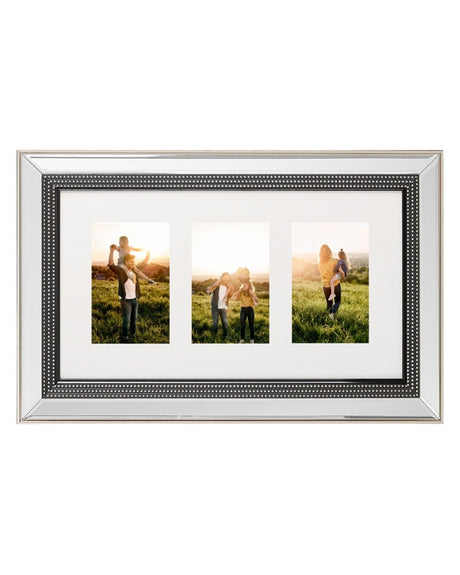 Multi Photo Frame Silver Glass Plastic 51 x 32 cm Mirrored for 3 Pictures 14x9 cm Collage Aperture Beliani