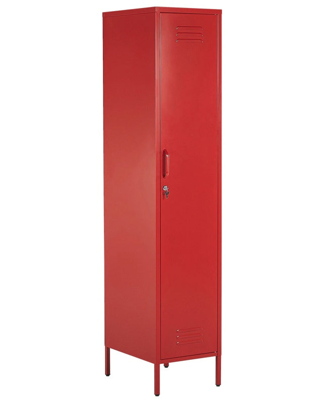 Metal Storage Cabinet Red Metal Locker with 5 Shelves and Rail Modern Home Office Beliani