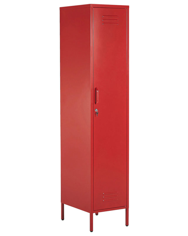 Metal Storage Cabinet Red Metal Locker with 5 Shelves and Rail Modern Home Office Beliani