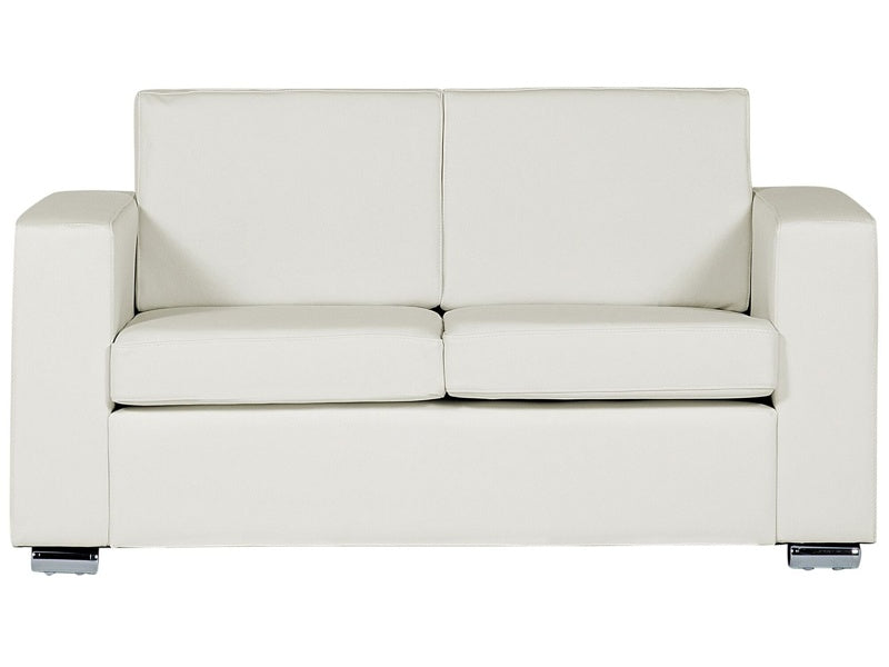 2 Seater Sofa Loveseat White Split Leather Upholstery Chromed Legs Retro Design Beliani