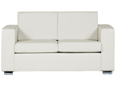 2 Seater Sofa Loveseat White Split Leather Upholstery Chromed Legs Retro Design Beliani