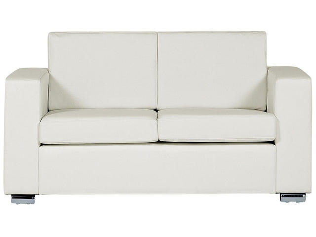 2 Seater Sofa Loveseat White Split Leather Upholstery Chromed Legs Retro Design Beliani