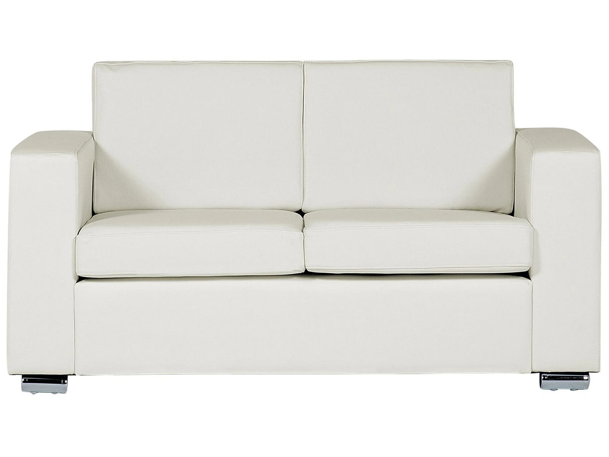 2 Seater Sofa Loveseat White Split Leather Upholstery Chromed Legs Retro Design Beliani