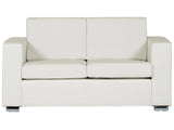 2 Seater Sofa Loveseat White Split Leather Upholstery Chromed Legs Retro Design Beliani
