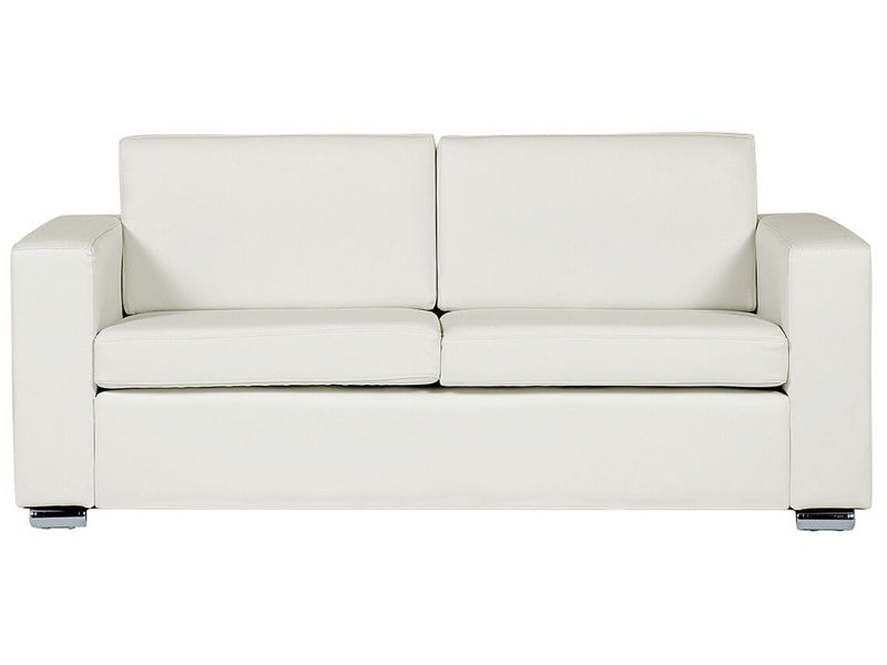 3 Seater Sofa White Split Leather Upholstery Chromed Legs Retro Design Beliani