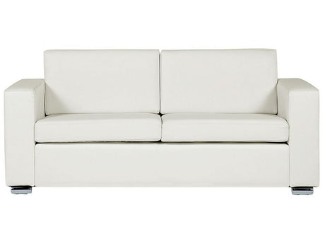 3 Seater Sofa White Split Leather Upholstery Chromed Legs Retro Design Beliani