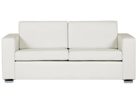 3 Seater Sofa White Split Leather Upholstery Chromed Legs Retro Design Beliani