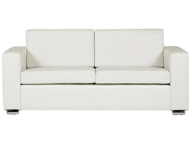 3 Seater Sofa White Split Leather Upholstery Chromed Legs Retro Design Beliani