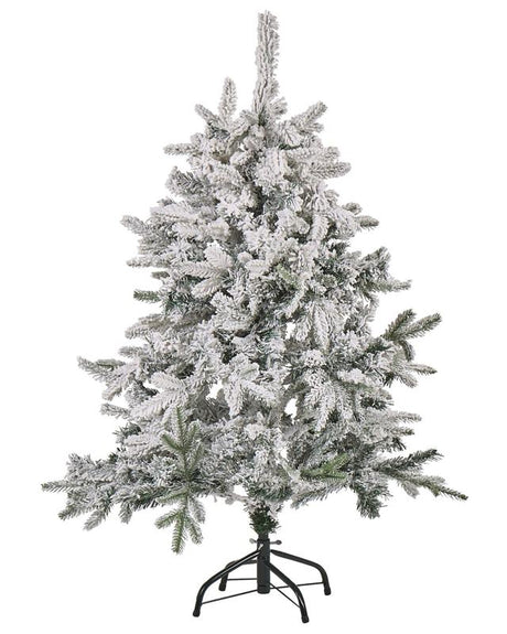 Artificial Christmas Tree White Synthetic 120 cm Snow Frosted Flocked Hinged Branches Holiday Beliani