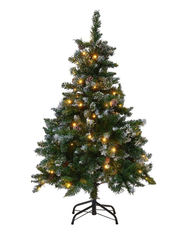 Artificial Christmas Tree Green Synthetic 120 cm Pre Lit Snow Frosted Flocked Branches LED Fairy Lights Pine Cones Holiday  Beliani