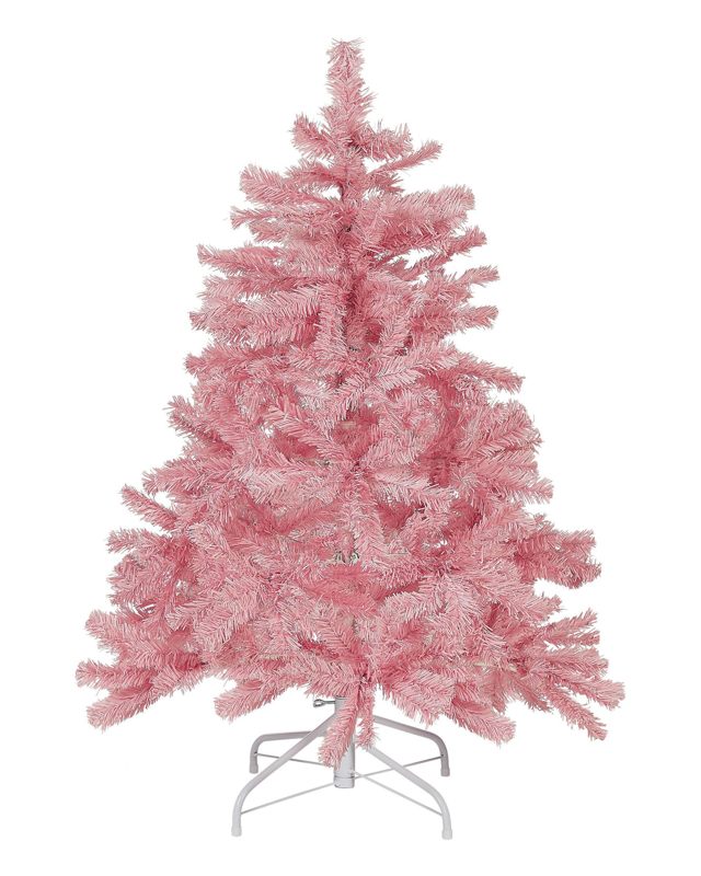 Artificial Christmas Tree Pink Synthetic 120 cm Metal Base Traditional Winter Holiday Decoration Beliani