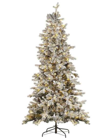 Artificial Christmas Tree White Synthetic 210 cm  Hinged Branches Pre-Lit Winter Holiday Decor Beliani