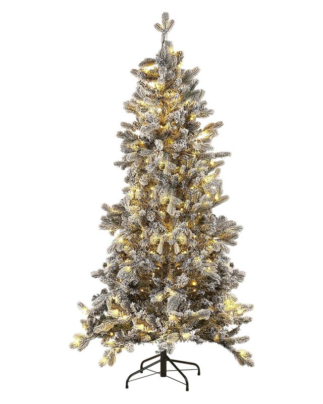 Artificial Christmas Tree White Synthetic 180 cm  Hinged Branches Pre-Lit Winter Holiday Decor Beliani