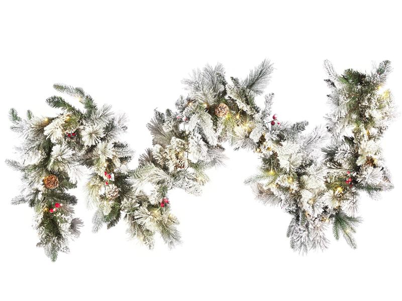 Christmas Garland White Synthetic Material 270 cm Pre Lit Snowy with LED lights Seasonal Decor Beliani