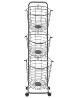 3 Tier Wire Basket Stand Grey Metal with Castors Handles Detachable Kitchen Bathroom Storage Accessory for Towels Newspaper Fruits Vegetables Beliani